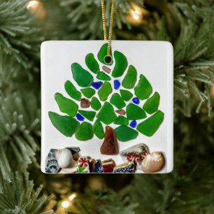 Handgemachte Weihnachtsbaume aus grünem Glas Keramikornament