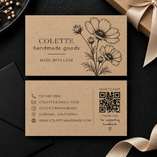 Handgemachtes Blumenlogo Kraft Visitenkarte