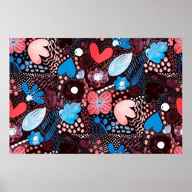 Handgemälde Abstrakte Wasserfarbenkizze Doodle Fl Poster (Vorne)