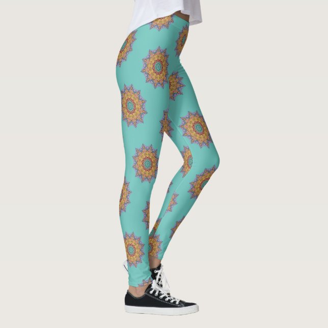 Handgemälde Mandala Uhr Gesicht 1 Leggings (Rechts)