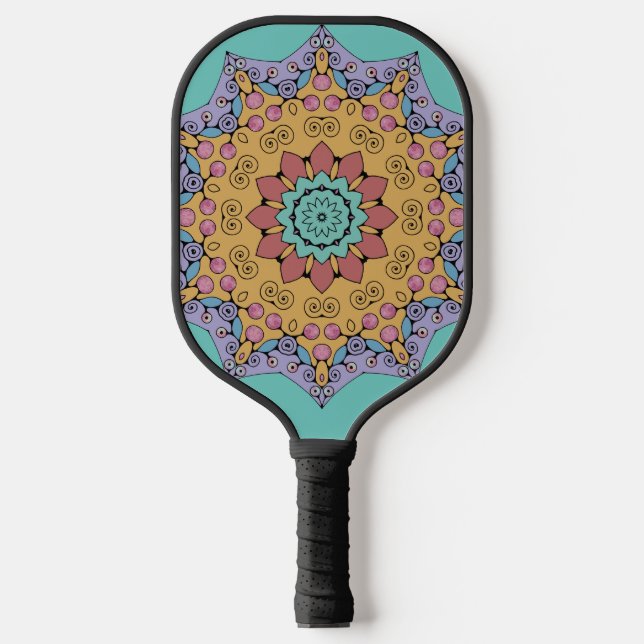 Handgemälde Mandala Uhr Gesicht 1 Pickleball Schläger (Vorderseite)
