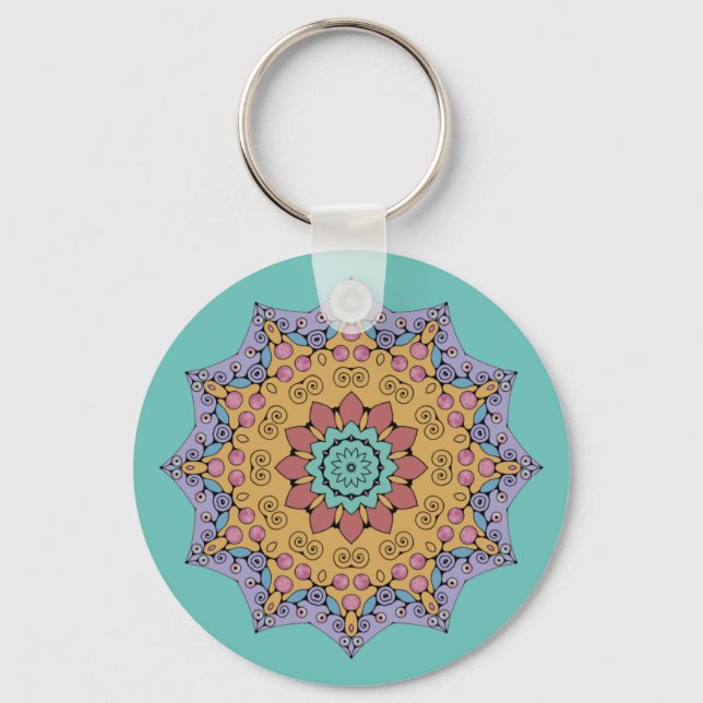 Handgemälde Mandala Uhr Gesicht 1 Schlüsselanhänger (Vorderseite)