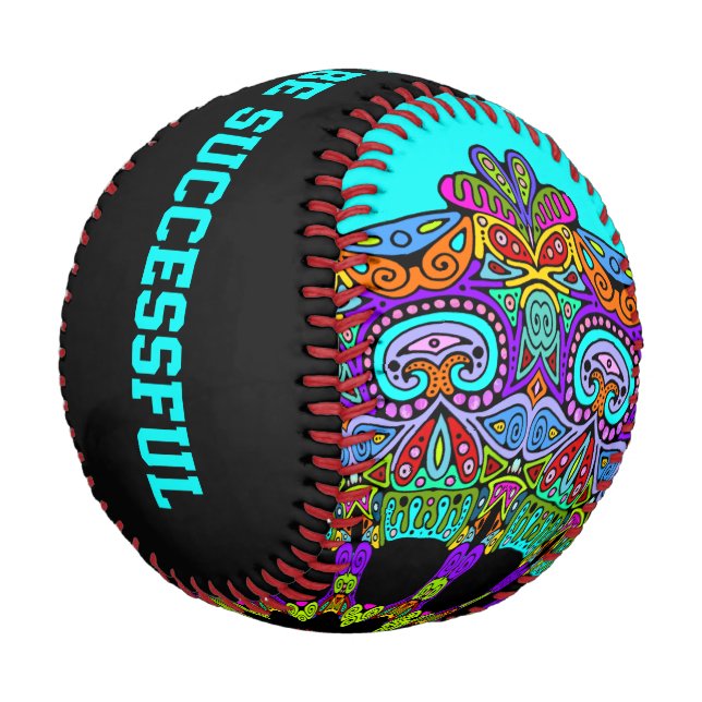 Handgemälde Mandala Uhr Gesicht 24 Baseball (Schrägansicht)