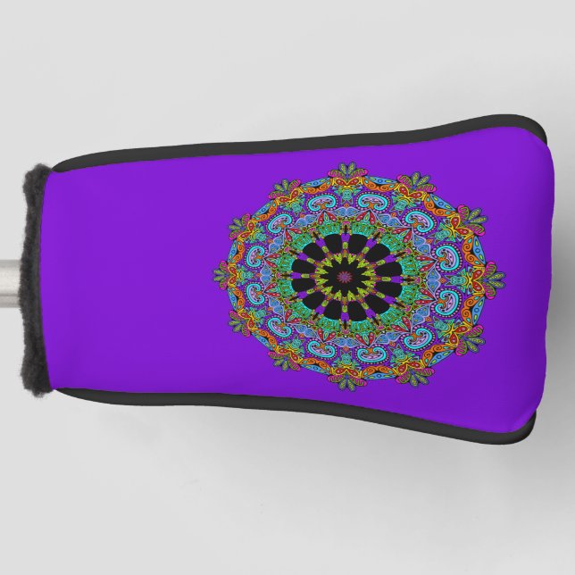 Handgemälde Mandala Uhr Gesicht 24 Golf Headcover (Vorderseite)
