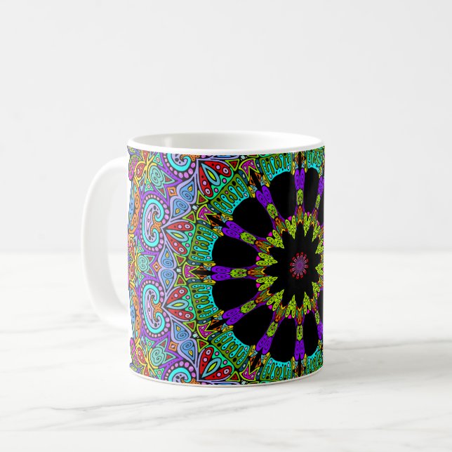 Handgemälde Mandala Uhr Gesicht 24 Kaffeetasse (Vorderseite Links)