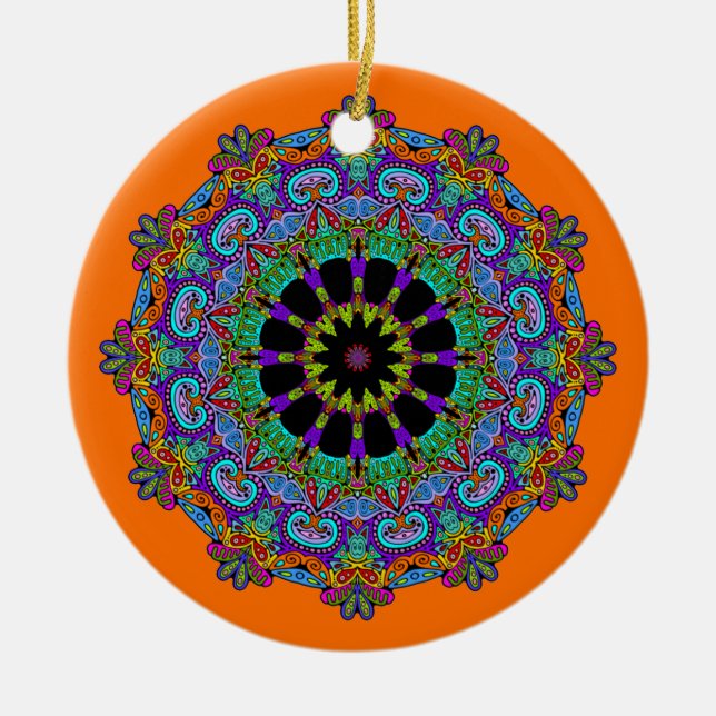 Handgemälde Mandala Uhr Gesicht 24 Keramik Ornament (Vorne)