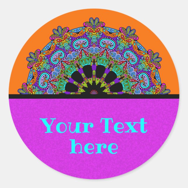 Handgemälde Mandala Uhr Gesicht 24 Runder Aufkleber (Vorderseite)