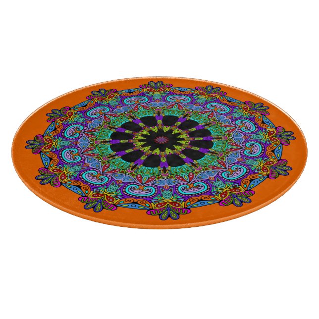 Handgemälde Mandala Uhr Gesicht 24 Schneidebrett (Ecke)