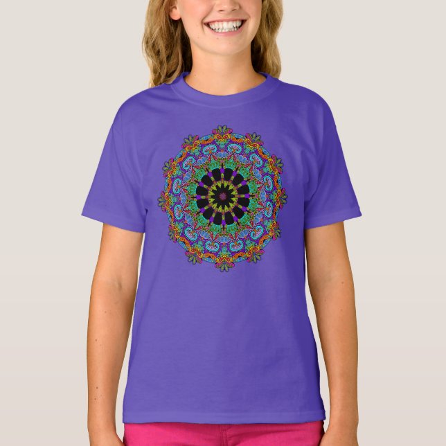 Handgemälde Mandala Uhr Gesicht 24 T-Shirt (Vorderseite)