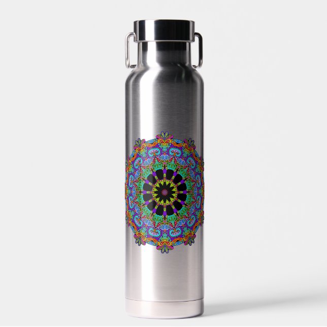 Handgemälde Mandala Uhr Gesicht 24 Trinkflasche (Vorne)