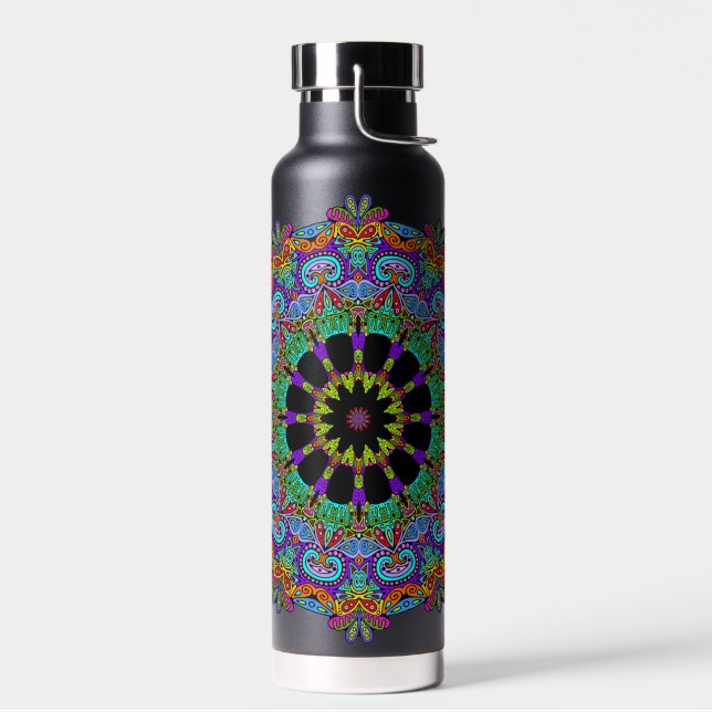 Handgemälde Mandala Uhr Gesicht 24 Trinkflasche (Links)