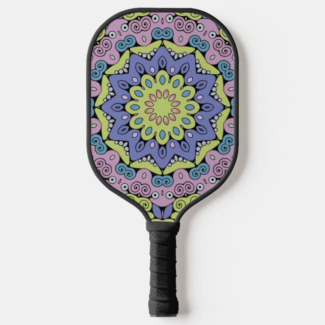 Handgemälde Mandala Uhr Gesicht 2 Pickleball Schläger (Vorderseite)
