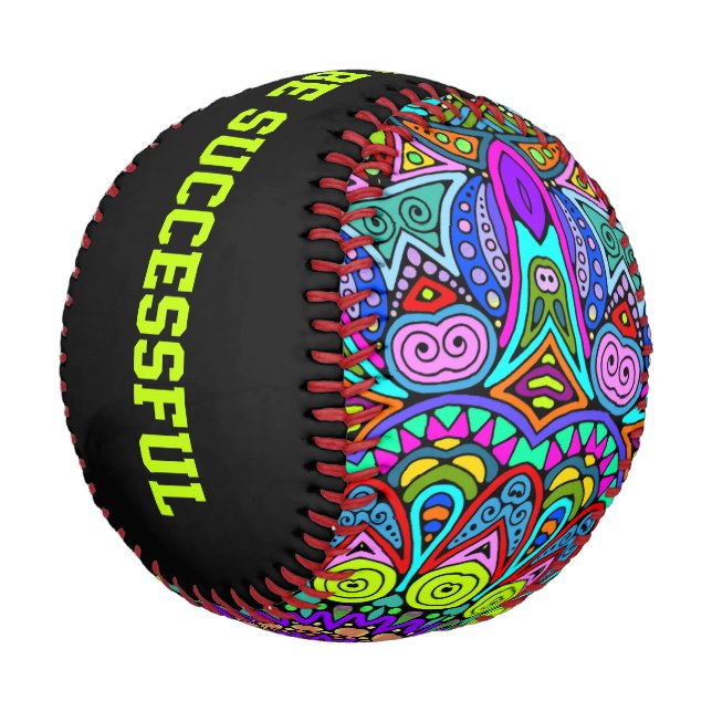 Handgemälde Mandala Uhrengesicht 4 Baseball (Schrägansicht)