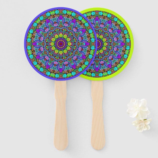 Handgemälde Mandala Uhrengesicht 4 Fächer (Vorne und Hinten)