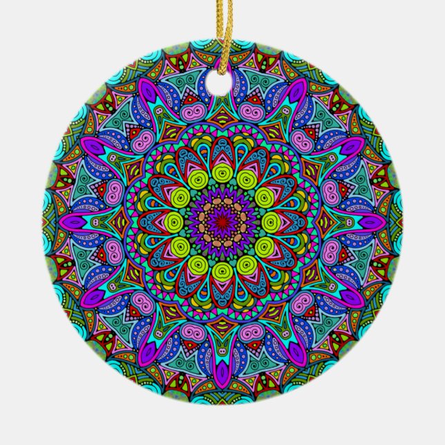 Handgemälde Mandala Uhrengesicht 4 Keramik Ornament (Vorne)