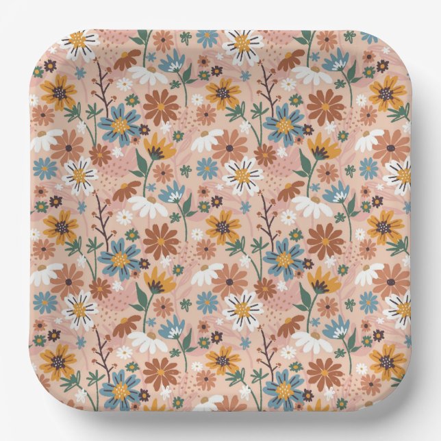 Handgemalt Abstraktes Blumenmuster-23136 Pappteller (Vorderseite)