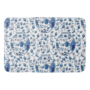 Handgemalt Blau & Weiß Chinoiserie Blumenstil Badematte