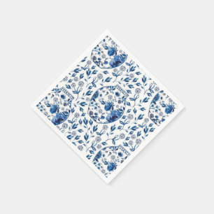 Handgemalt Blau & Weiß Chinoiserie Blumenstil Serviette
