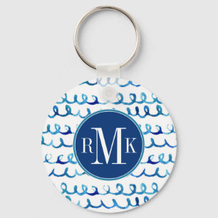 Handgemalt blaues Watercolor Wavy-Muster Schlüsselanhänger