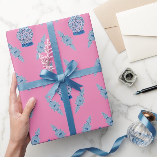 Handgemalt Blue Ginger Jar Wrapping Paper Geschenkpapier (Schenken)