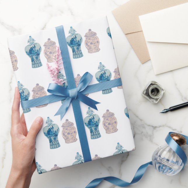 Handgemalt Blue Ginger Jar Wrapping Paper Geschenkpapier (Schenken)
