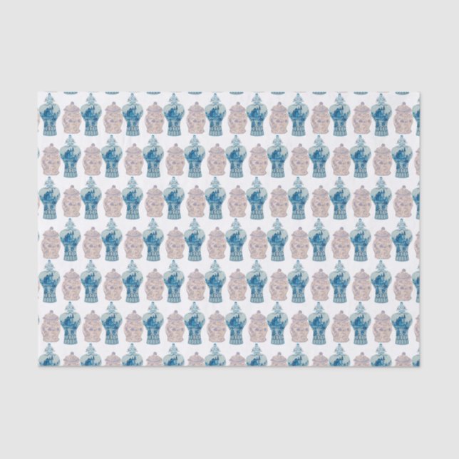 Handgemalt Blue Ginger Jar Wrapping Paper Seidenpapier (Vorderseite)