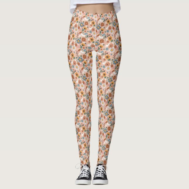 Handgemalt Blumenmuster-23136 Leggings (Vorderseite)