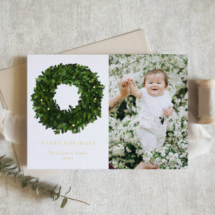 Handgemalt Boxwood Wreath Happy Holidays Foto Folien Feiertagskarte
