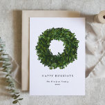 Handgemalt Boxwood Wreath Holiday Feiertagskarte<br><div class="desc">Eine einfache und klassische Faltkarte mit handgemalten Boxholzkranz mit einfacher Typografie. Passen Sie Ihre Daten und Fotos an. Diese Karte ist Teil einer Urlaubssammlung "Handgemalt Boxwood Wreath Holiday Collection".</div>