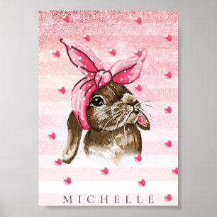 Handgemalt Bunny Glitzer personalisiert Poster