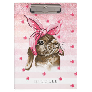 Handgemalt Bunny Pink Monogram Klemmbrett