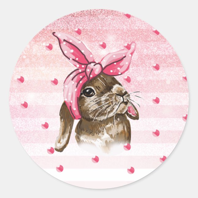Handgemalt Bunny Pink Runder Aufkleber (Vorderseite)