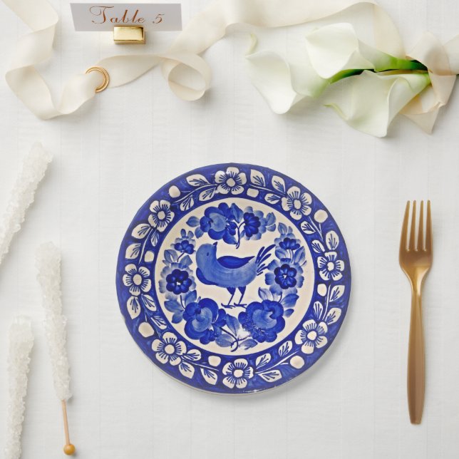 Handgemalt Delft Blue Muster Bird und Blume Pappteller (Hochzeit)