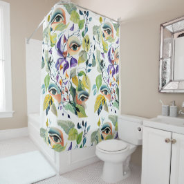 Handgemalt Elegant Feminine Eyes Farbige Blätter Duschvorhang