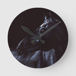 Handgemalt, elegantes schwarzes Pferd Runde Wanduhr