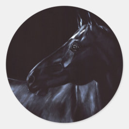 Handgemalt, elegantes schwarzes Pferd Runder Aufkleber