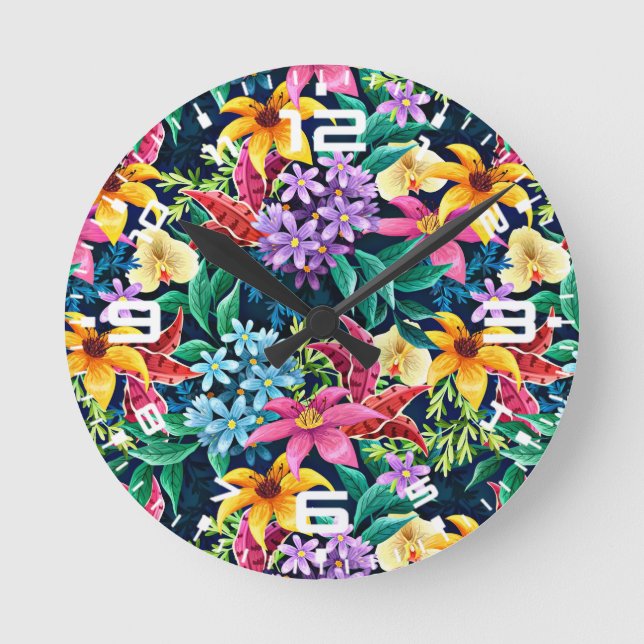 Handgemalt Exotic Floral Pattern-23001 Runde Wanduhr (Vorderseite)