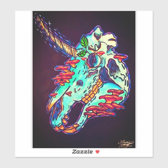 Handgemalt farbiger Einhornschädel Aufkleber (Blatt)