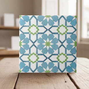 Handgemalt geometrisch aquamarin-marokkanisch fliese