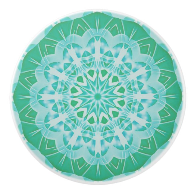 Handgemalt Green Turquoise Abstrakt Mandala Keramikknauf (Vorderseite)