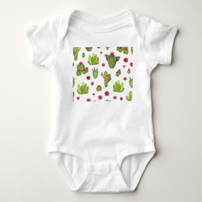 Handgemalt grünes Kaktusmuster Baby Strampler (Vorderseite)