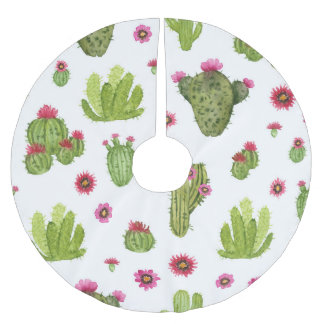 Handgemalt grünes Kaktusmuster Polyester Weihnachtsbaumdecke