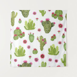 Handgemalt grünes Kaktusmuster Wandteppich