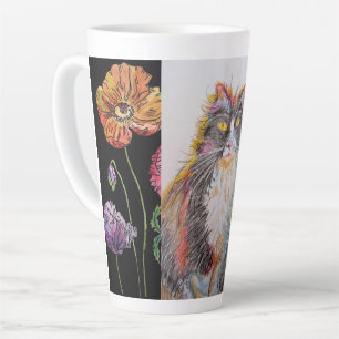 Handgemalt Lila Tuxedo Katzenblüte Latte Tasse