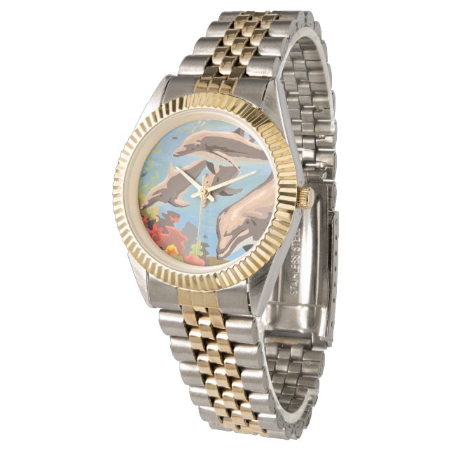 Handgemalt nach Anzahl | Geliebte Delphine | Armbanduhr (Schrägansicht)