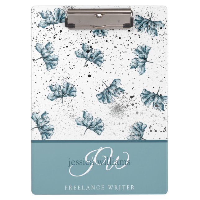 Handgemalt personalisiert blaue Blume Klemmbrett (Vorderseite)