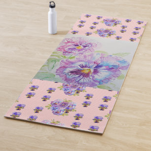 Handgemalt Pink Pansy Stiefmütterchen Blumenmotiv Yogamatte