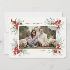 Handgemalt Red Berries Weihnachtsfeiertag Foto Einladung