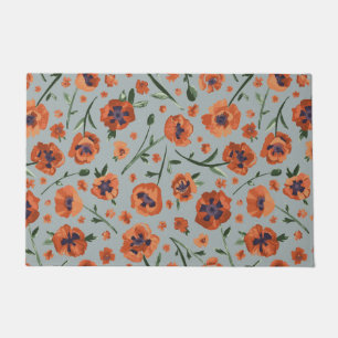 Handgemalt schöne Orange Mohn Blume Fußmatte
