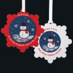 Handgemalt Snowman RED Personalize Ornament Karte<br><div class="desc">Handgemalte Snowman Red PERSONALIZE</div>